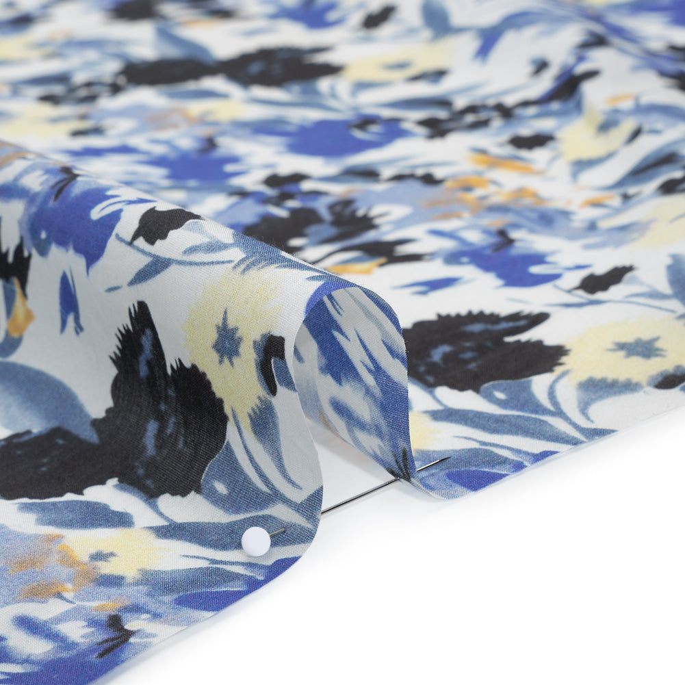 Silk and Cotton Voile Print - Blue, Yellow and White Floral - Deadstock - Detail Silk and Cotton Voile Print - Blue, Yellow and White Floral - Deadstock - Detail