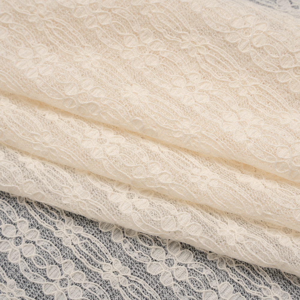 Crinkled Stretch Corded Lace - Gardenia Floral Stripes - Designer Deadstock - Folded Crinkled Stretch Corded Lace - Gardenia Floral Stripes - Designer Deadstock - Folded