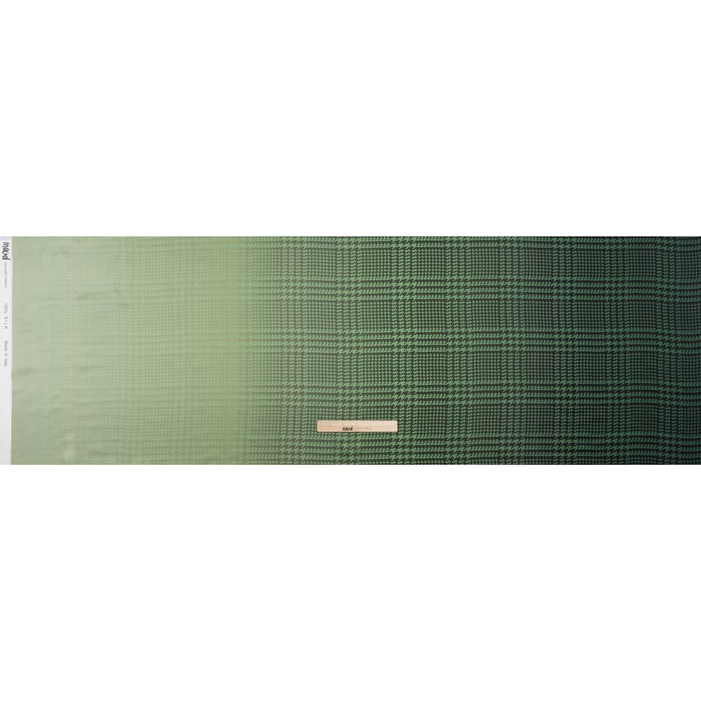 Silk Charmeuse Print 16MM, Made in Italy - Sage, Forest Green and Black Glen Check Ombre - Full Silk Charmeuse Print 16MM, Made in Italy - Sage, Forest Green and Black Glen Check Ombre - Full