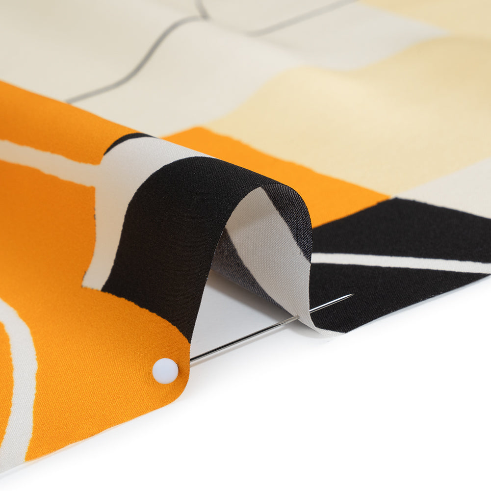 Silk Charmeuse Print 16MM, Made in Italy - Off White, Golden Yellow and Black Abstract - Detail Silk Charmeuse Print 16MM, Made in Italy - Off White, Golden Yellow and Black Abstract - Detail