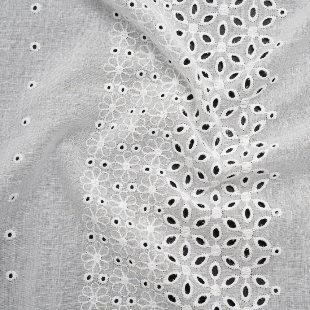 Embroidered Eyelet Cotton Voile - White Floral and Dot Stripes with Scalloped Border - Naomi Collection Embroidered Eyelet Cotton Voile - White Floral and Dot Stripes with Scalloped Border - Naomi Collection