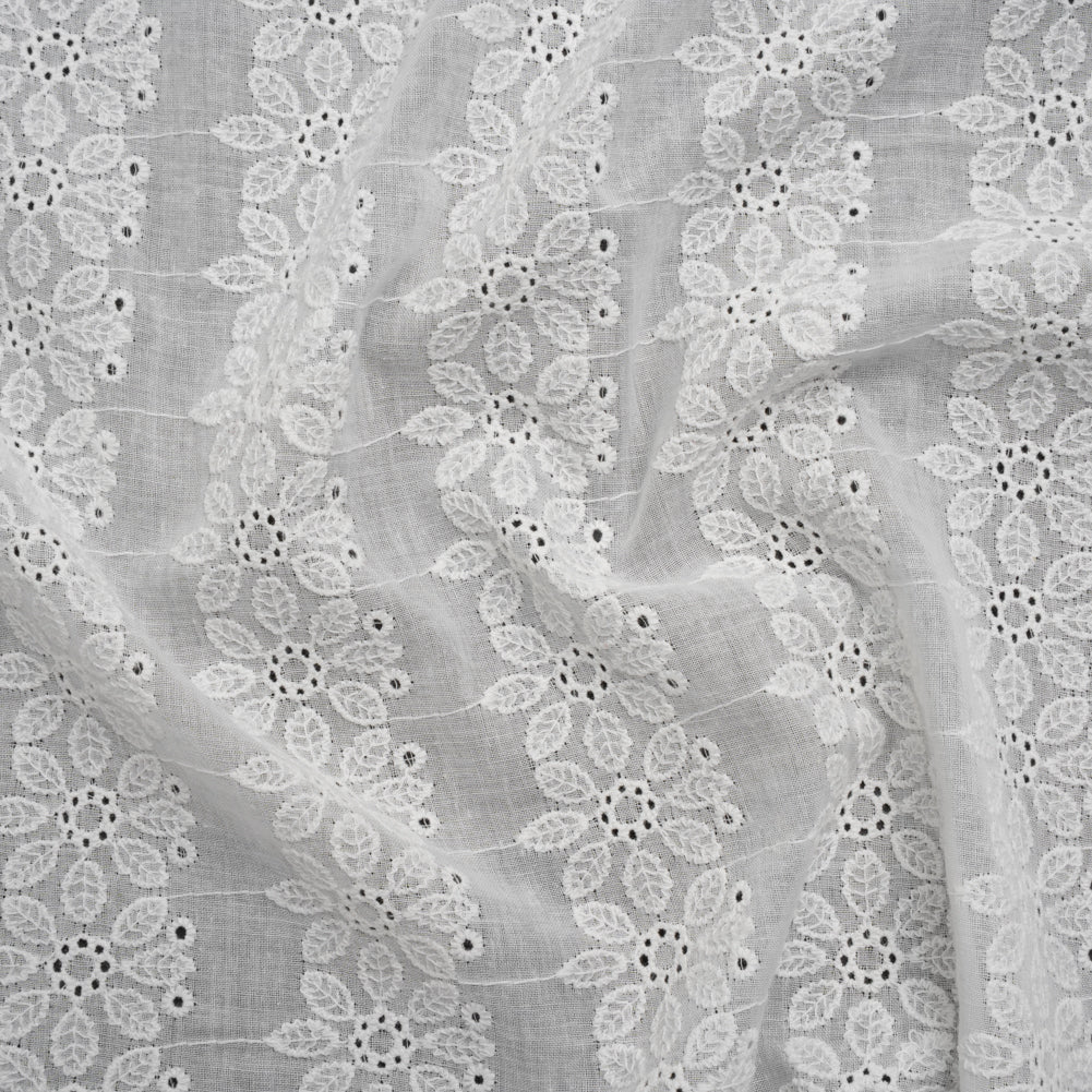 Embroidered Eyelet Cotton Voile - White Flower Wreath Stripes - Naomi Collection Embroidered Eyelet Cotton Voile - White Flower Wreath Stripes - Naomi Collection