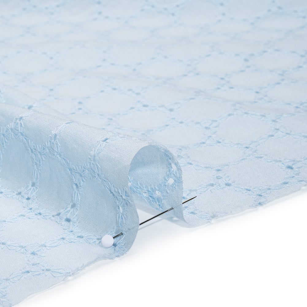 Embroidered Eyelet Cotton Voile - Pale Aqua Circles of Circles - Naomi Collection - Detail Embroidered Eyelet Cotton Voile - Pale Aqua Circles of Circles - Naomi Collection - Detail