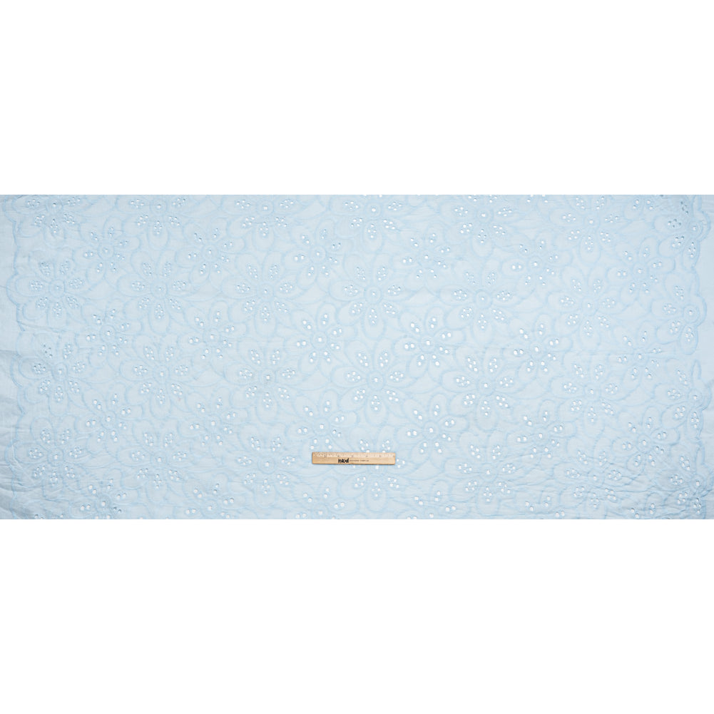 Embroidered Eyelet Cotton Voile - Pale Aqua Big Flowers - Naomi Collection - Full Embroidered Eyelet Cotton Voile - Pale Aqua Big Flowers - Naomi Collection - Full