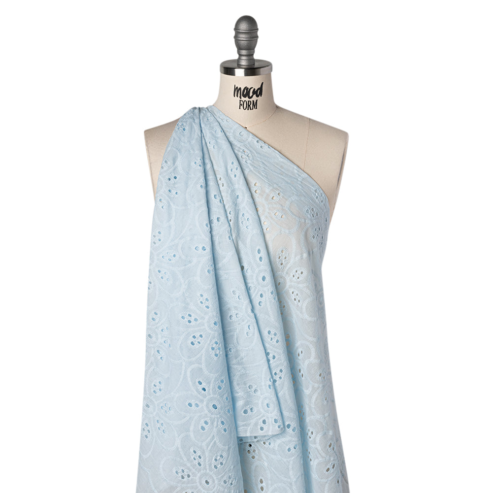 Embroidered Eyelet Cotton Voile - Pale Aqua Big Flowers - Naomi Collection - Drape Embroidered Eyelet Cotton Voile - Pale Aqua Big Flowers - Naomi Collection - Drape