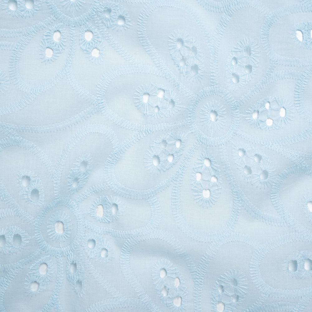 Embroidered Eyelet Cotton Voile - Pale Aqua Big Flowers - Naomi Collection Embroidered Eyelet Cotton Voile - Pale Aqua Big Flowers - Naomi Collection