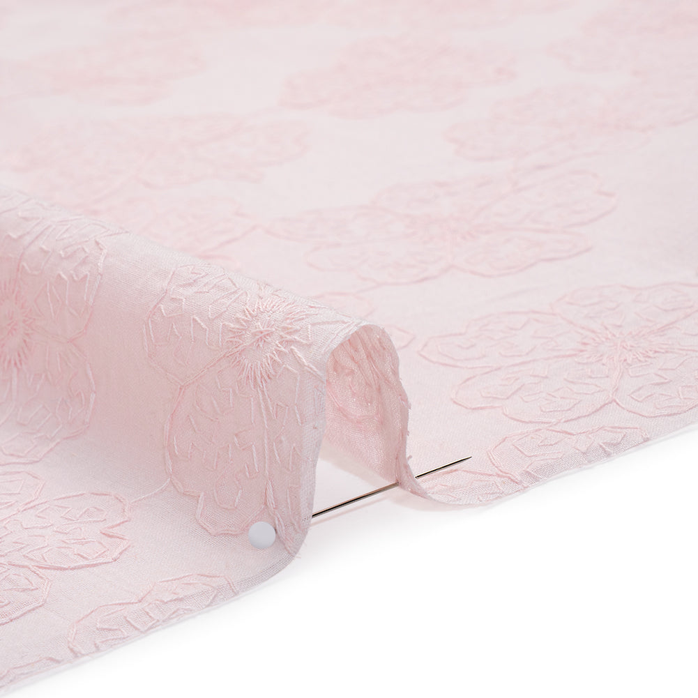 Embroidered Eyelet Cotton Voile - Baby Pink Big Tossed Flowers - Naomi Collection - Detail Embroidered Eyelet Cotton Voile - Baby Pink Big Tossed Flowers - Naomi Collection - Detail