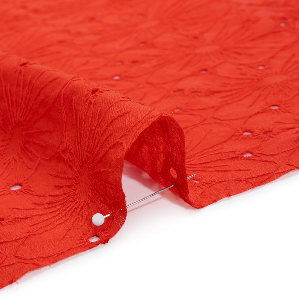 Embroidered Eyelet Cotton Voile - Red All-Over Flowers - Naomi Collection - Detail Embroidered Eyelet Cotton Voile - Red All-Over Flowers - Naomi Collection - Detail