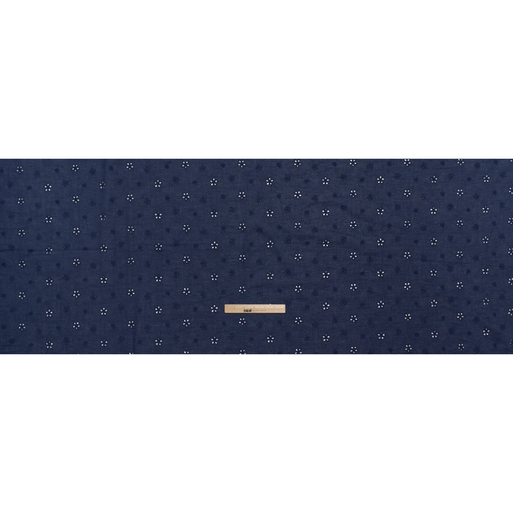 Embroidered Eyelet Cotton Voile - Medieval Blue Floating Flowers - Naomi Collection - Full Embroidered Eyelet Cotton Voile - Medieval Blue Floating Flowers - Naomi Collection - Full