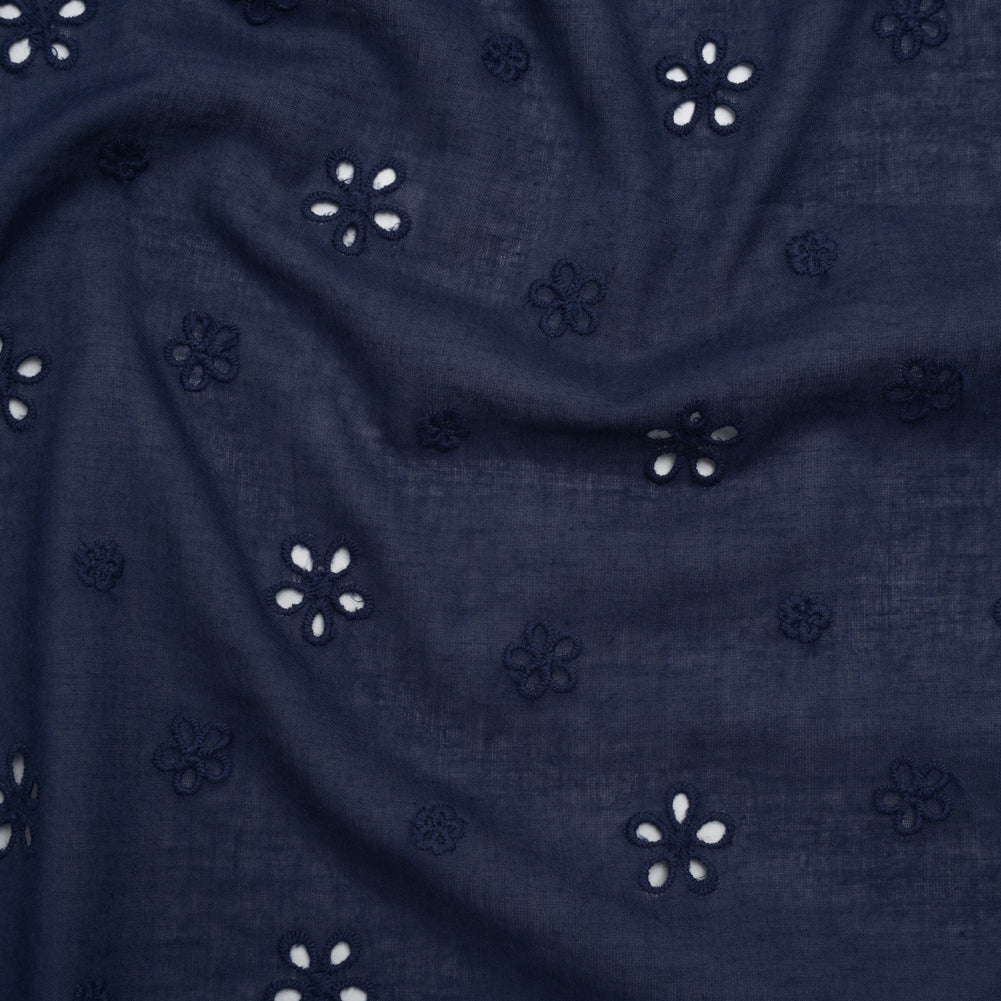 Embroidered Eyelet Cotton Voile - Medieval Blue Floating Flowers - Naomi Collection Embroidered Eyelet Cotton Voile - Medieval Blue Floating Flowers - Naomi Collection