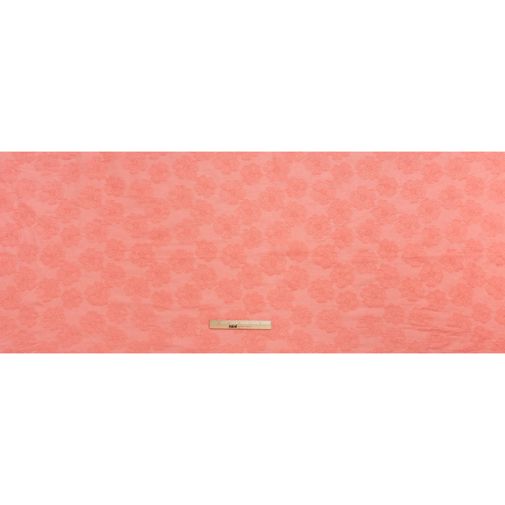 Embroidered Eyelet Cotton Voile - Warm Coral Big Tossed Flowers - Naomi Collection - Full Embroidered Eyelet Cotton Voile - Warm Coral Big Tossed Flowers - Naomi Collection - Full