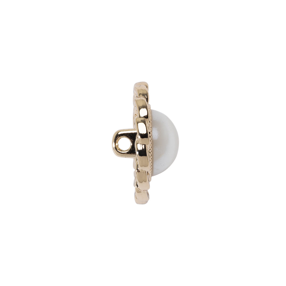 Chain Petal Floral Shank Back Button with Pearl Center - 28L/18mm - Gold and White - Folded Chain Petal Floral Shank Back Button with Pearl Center - 28L/18mm - Gold and White - Folded