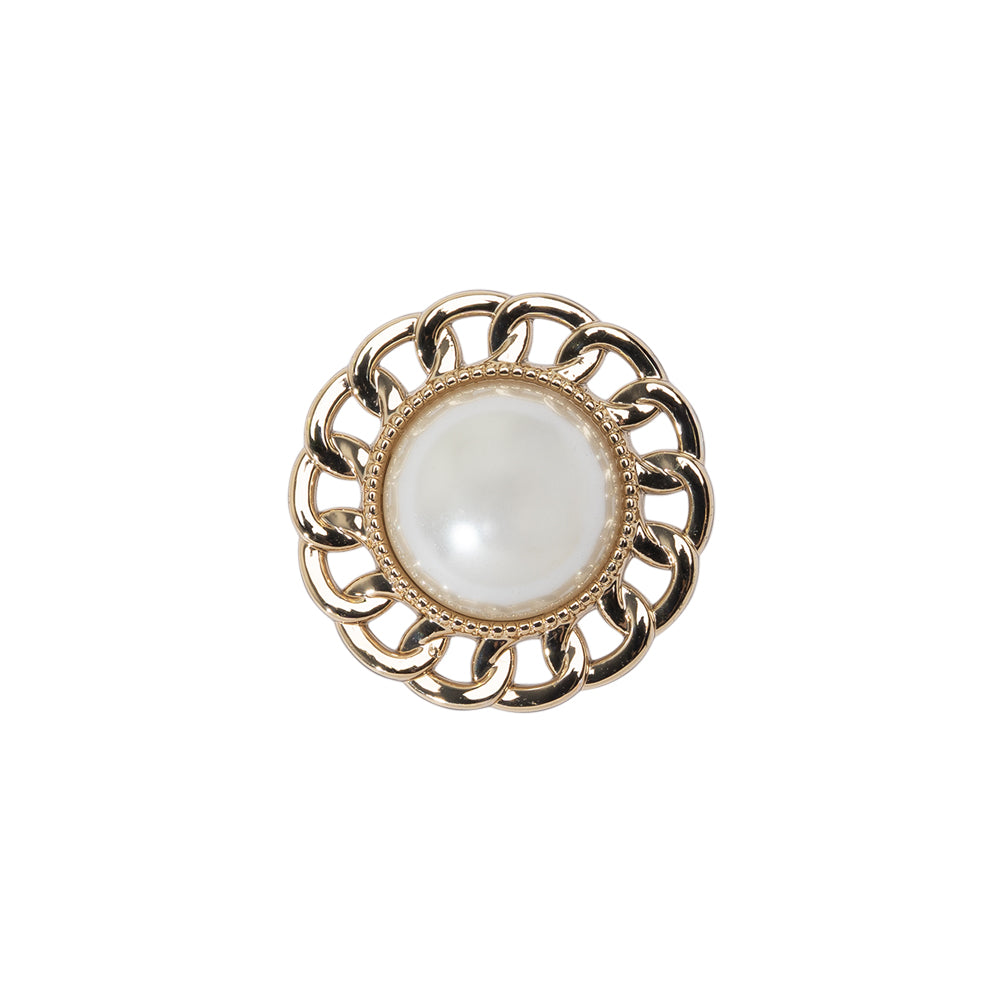 Chain Petal Floral Shank Back Button with Pearl Center - 28L/18mm - Gold and White Chain Petal Floral Shank Back Button with Pearl Center - 28L/18mm - Gold and White