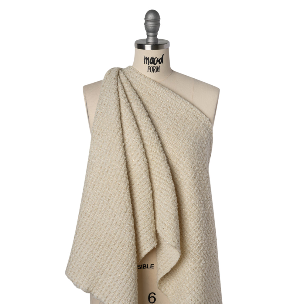 Metallic Wool Boucle Tweed Made in Italy - Ivory and Gold - Deadstock - Drape Metallic Wool Boucle Tweed Made in Italy - Ivory and Gold - Deadstock - Drape
