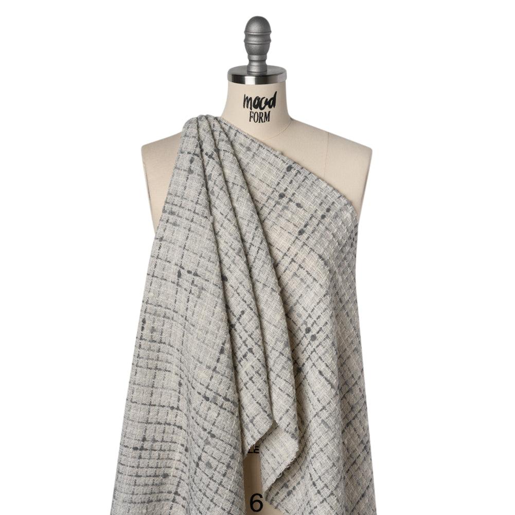 Metallic Wool Blend Boucle Tweed Made in Italy - Ivory, Gray and Silver Plaid - Deadstock - Drape Metallic Wool Blend Boucle Tweed Made in Italy - Ivory, Gray and Silver Plaid - Deadstock - Drape
