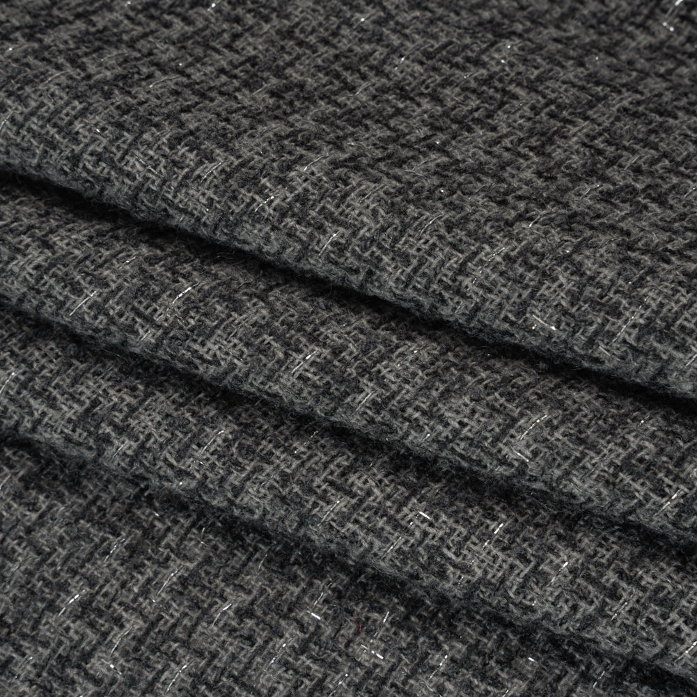 Metallic Wool Blend Tweed Boucle Made in Italy - Gray, Charcoal and Silver Heathered - Deadstock - Folded Metallic Wool Blend Tweed Boucle Made in Italy - Gray, Charcoal and Silver Heathered - Deadstock - Folded