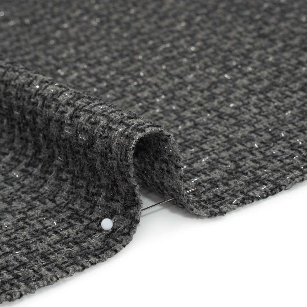 Metallic Wool Blend Tweed Boucle Made in Italy - Gray, Charcoal and Silver Heathered - Deadstock - Detail Metallic Wool Blend Tweed Boucle Made in Italy - Gray, Charcoal and Silver Heathered - Deadstock - Detail