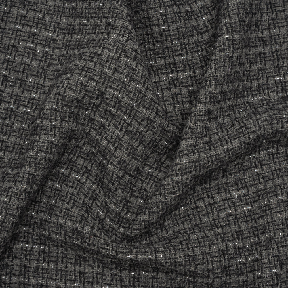 Metallic Wool Blend Tweed Boucle Made in Italy - Gray, Charcoal and Silver Heathered - Deadstock Metallic Wool Blend Tweed Boucle Made in Italy - Gray, Charcoal and Silver Heathered - Deadstock