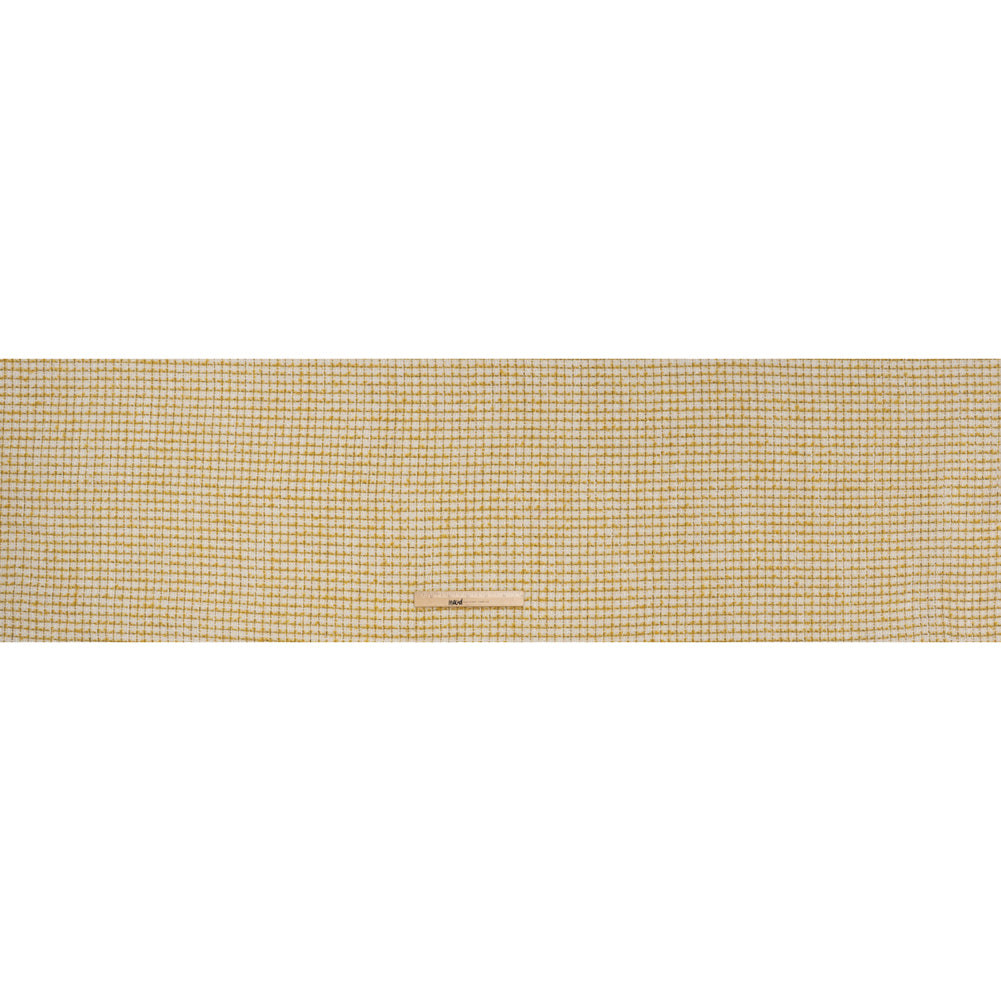 Metallic Wool Blend Tweed Boucle Made in Italy - White, Sunflower Yellow and Gold Checks - Deadstock - Full Metallic Wool Blend Tweed Boucle Made in Italy - White, Sunflower Yellow and Gold Checks - Deadstock - Full