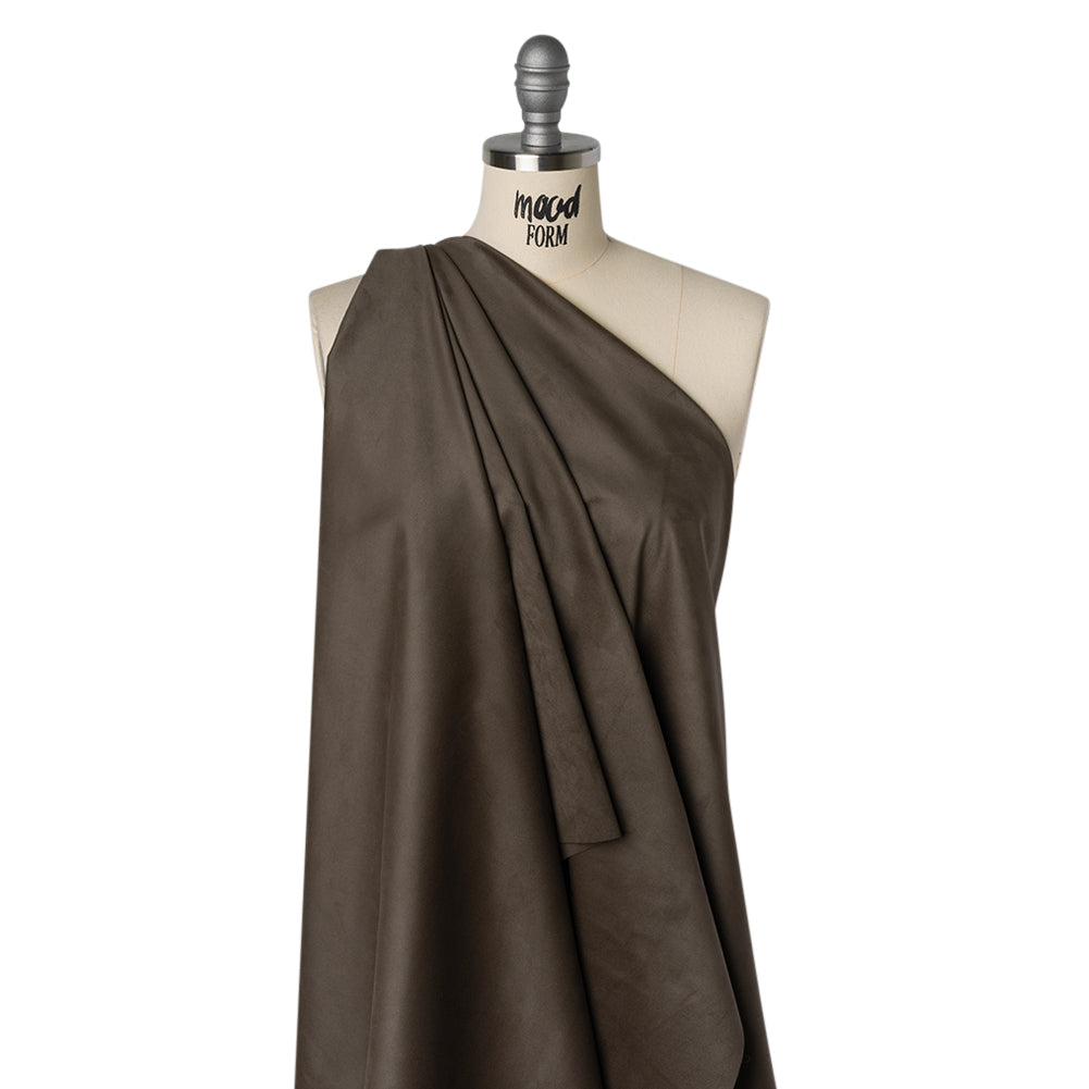 Stretch Recycled Polyester Faux Suede - Dark Brown Drape Stretch Recycled Polyester Faux Suede - Dark Brown Drape