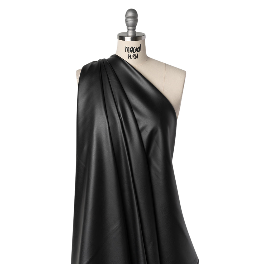 Buttery Faux Leather with Knit Faux Suede Backing - Black Drape Buttery Faux Leather with Knit Faux Suede Backing - Black Drape