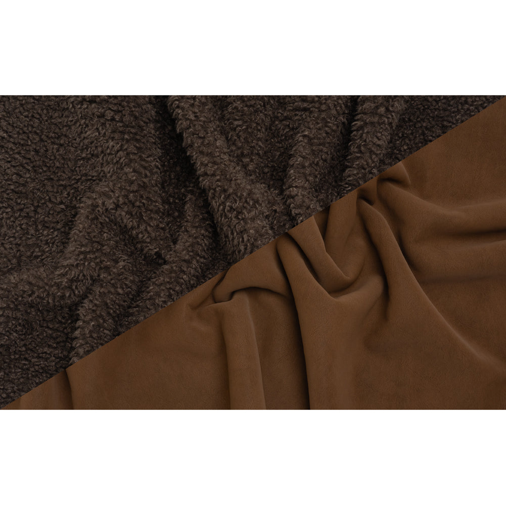 Recycled Polyester Faux Shearling with Antiqued Leather Backing - Dark Brown - Full Recycled Polyester Faux Shearling with Antiqued Leather Backing - Dark Brown - Full