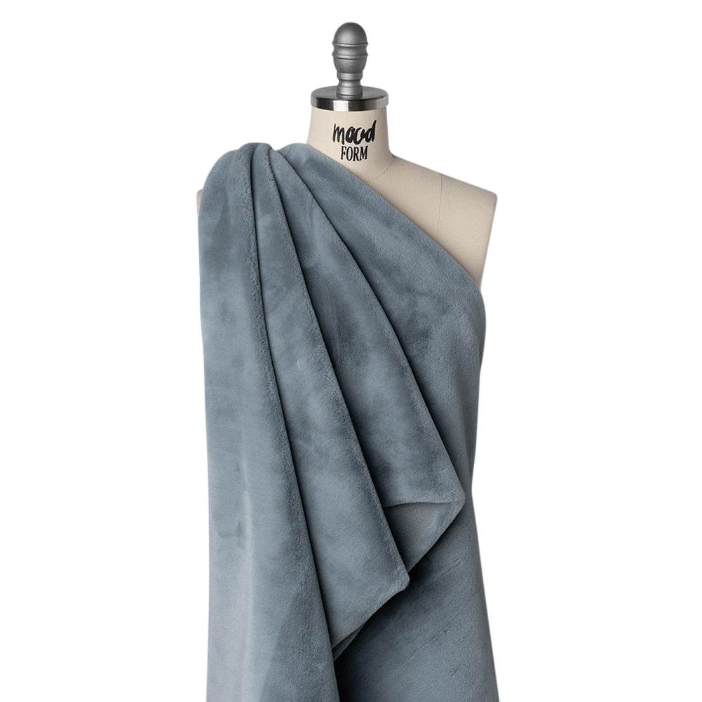 Recycled Polyester Faux Rabbit Fur - Slate Blue Drape Recycled Polyester Faux Rabbit Fur - Slate Blue Drape
