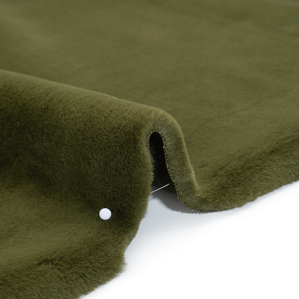 Recycled Polyester Faux Rabbit Fur - Olive Detail Recycled Polyester Faux Rabbit Fur - Olive Detail