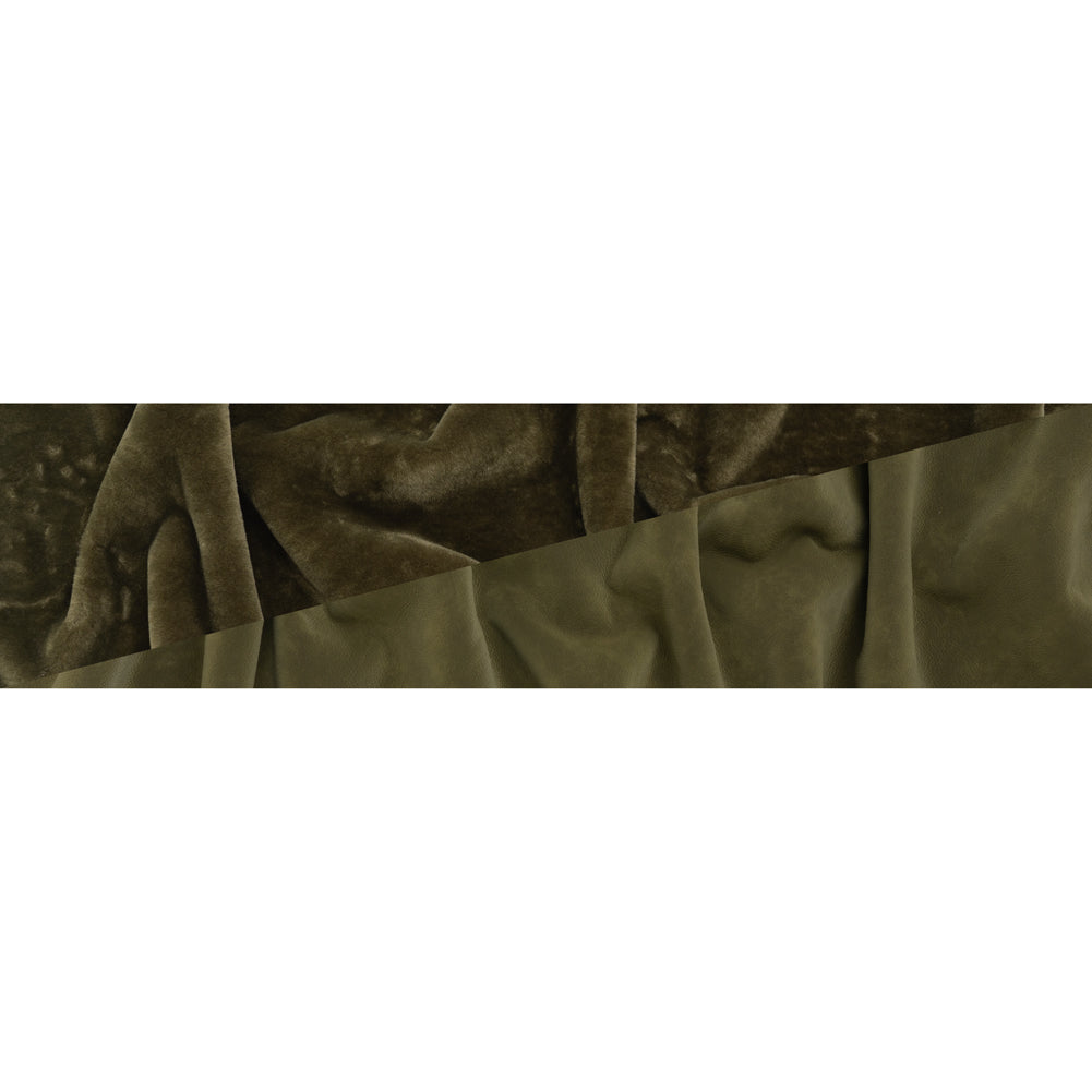 Recycled Polyester Faux Fur with Pebbled Faux Leather Backing - Olive - Full Recycled Polyester Faux Fur with Pebbled Faux Leather Backing - Olive - Full