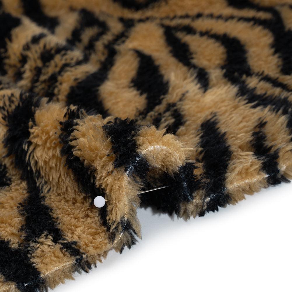 Recycled Polyester Minky Print - Beige and Black Tiger Stripes Detail Recycled Polyester Minky Print - Beige and Black Tiger Stripes Detail