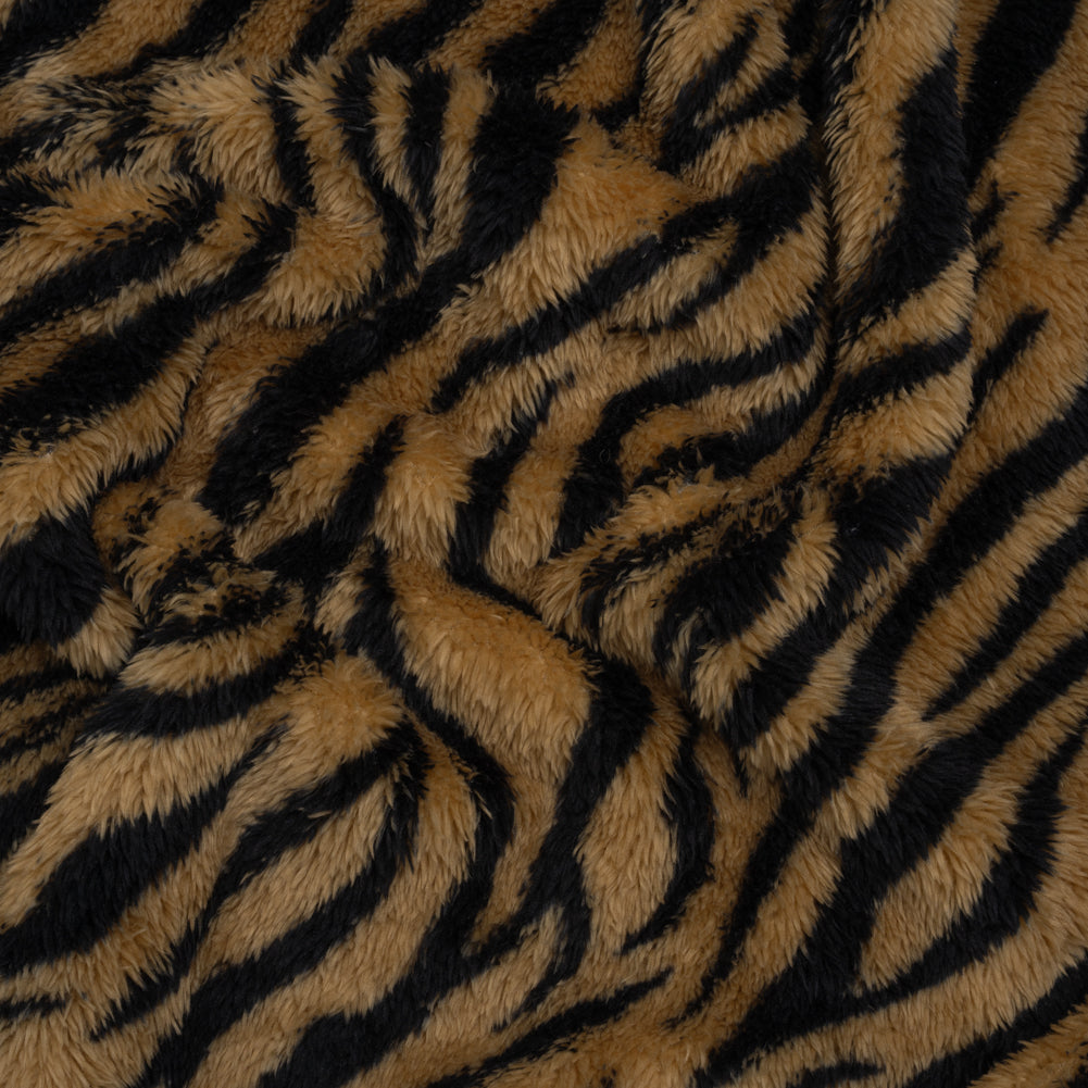 Recycled Polyester Minky Print - Beige and Black Tiger Stripes Recycled Polyester Minky Print - Beige and Black Tiger Stripes