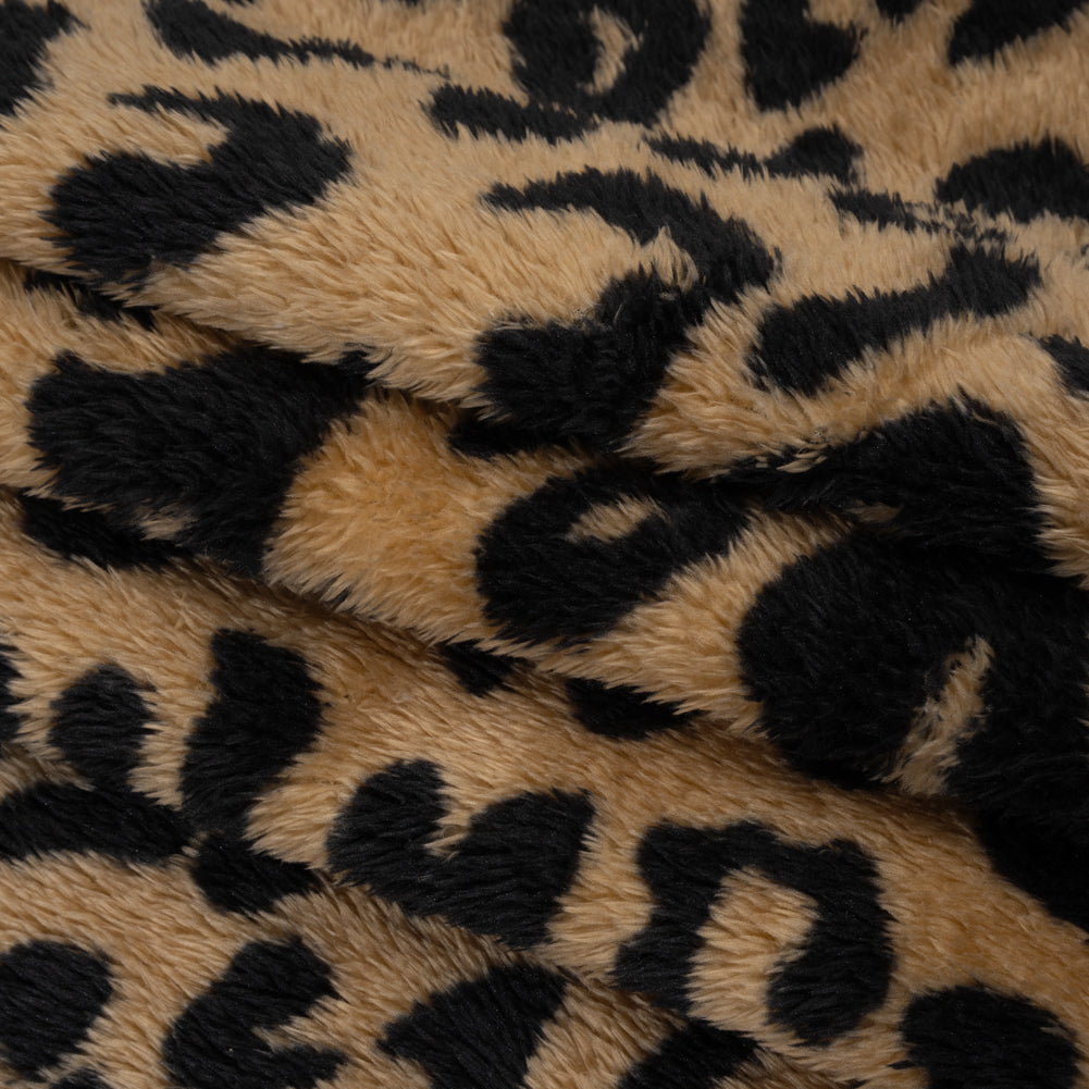 Recycled Polyester Minky Print - Beige and Black Leopard Spots Folded Recycled Polyester Minky Print - Beige and Black Leopard Spots Folded