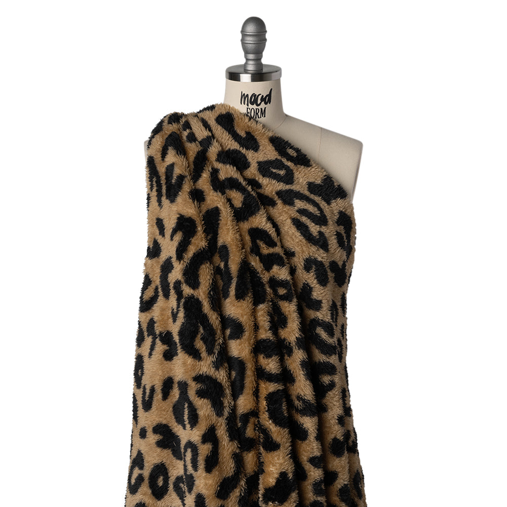 Recycled Polyester Minky Print - Beige and Black Leopard Spots Drape Recycled Polyester Minky Print - Beige and Black Leopard Spots Drape