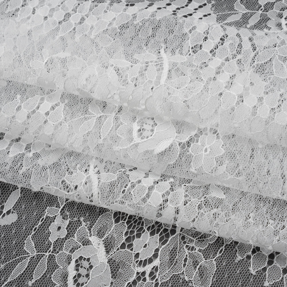 Luminous Re-Embroidered Lace with Finished Scalloped Edges and Eyelash Fringe - Bright White Floral Scallops - Folded Luminous Re-Embroidered Lace with Finished Scalloped Edges and Eyelash Fringe - Bright White Floral Scallops - Folded