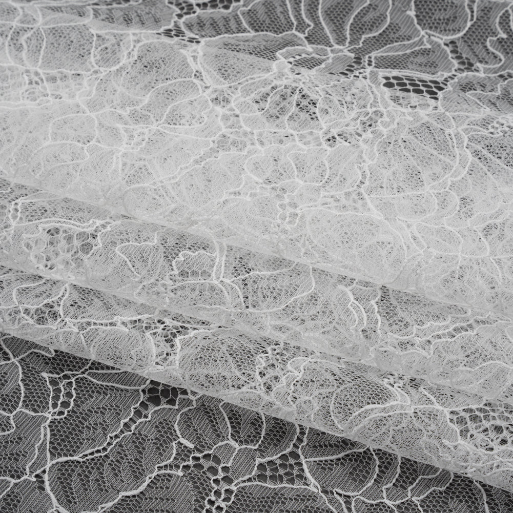Chantilly Lace with Scalloped Borders - White All-Over Florals - Folded Chantilly Lace with Scalloped Borders - White All-Over Florals - Folded