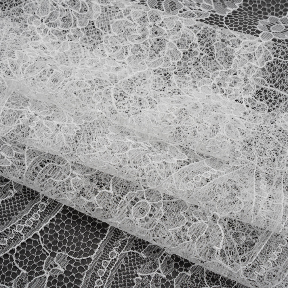 Re-Embroidered Lace with Scalloped Borders - White Floral Frames - Folded Re-Embroidered Lace with Scalloped Borders - White Floral Frames - Folded