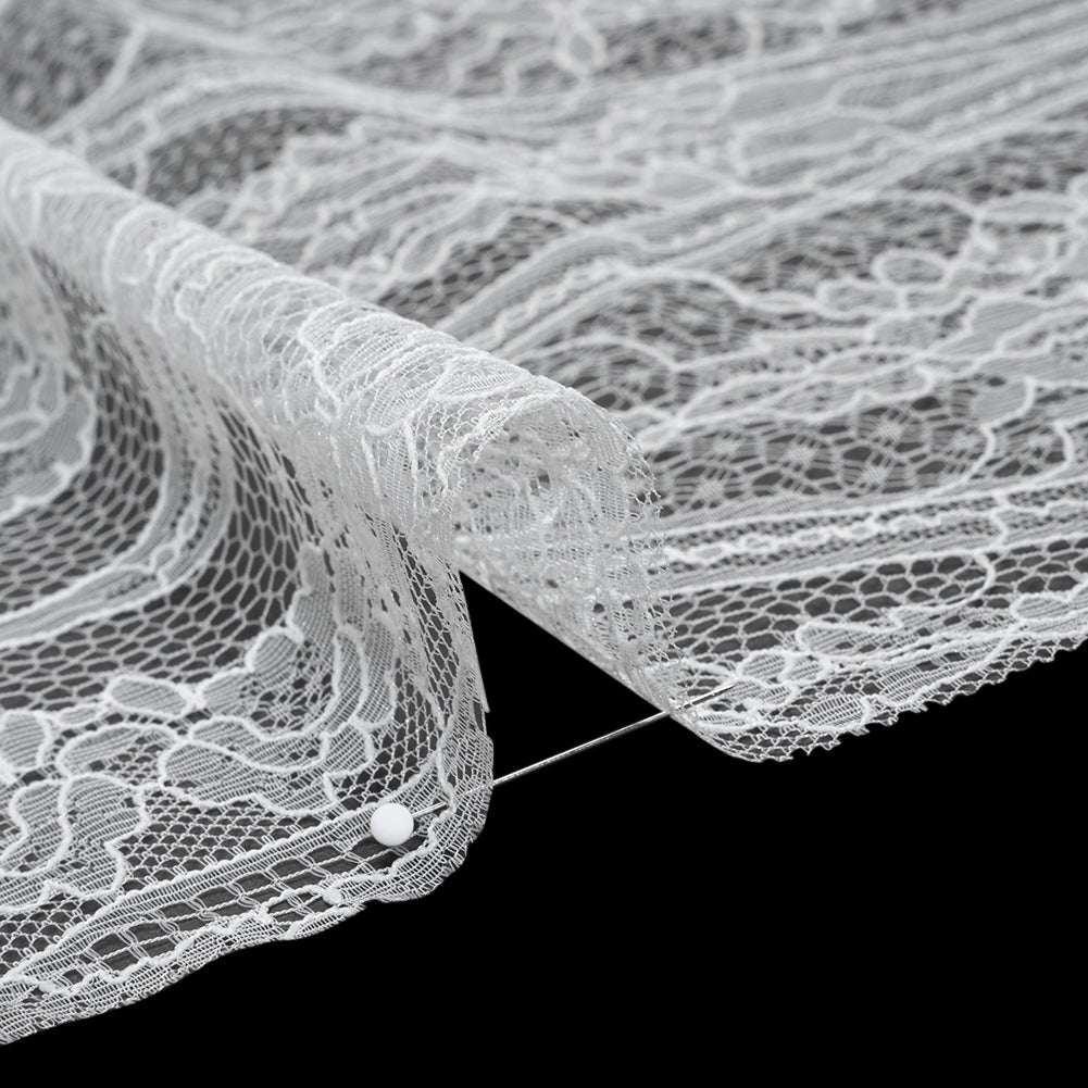 Re-Embroidered Lace with Scalloped Borders - White Floral Frames - Detail Re-Embroidered Lace with Scalloped Borders - White Floral Frames - Detail