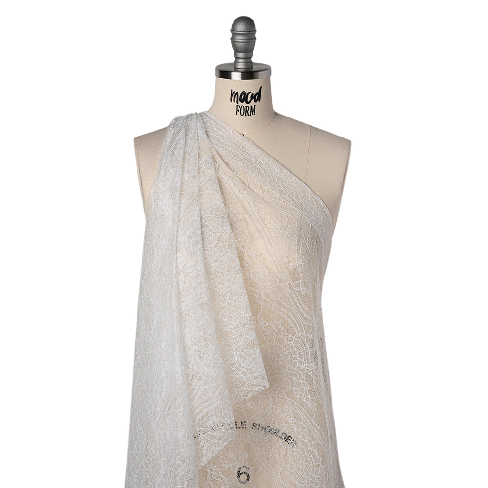 Re-Embroidered Lace with Scalloped Borders - White Floral Frames - Drape Re-Embroidered Lace with Scalloped Borders - White Floral Frames - Drape