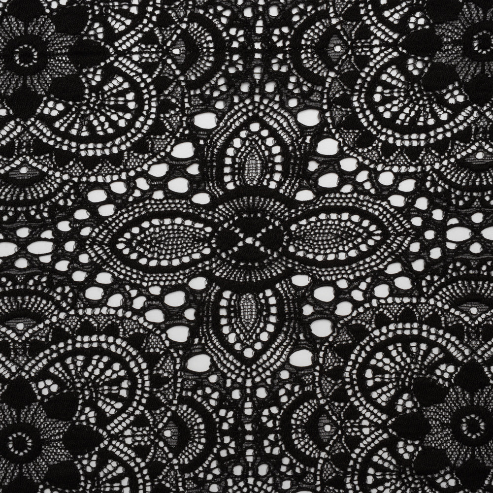 Cotton and Nylon Crochet Lace with Scalloped Border - Black Boho Flowers Cotton and Nylon Crochet Lace with Scalloped Border - Black Boho Flowers