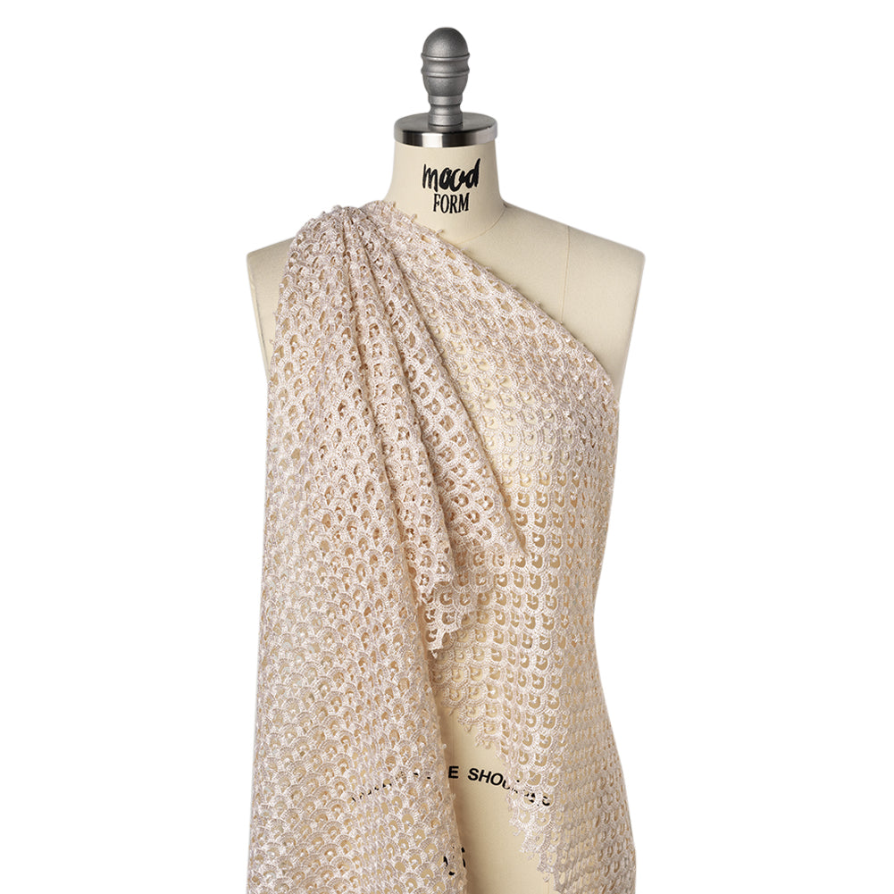 Guipure Lace - Bleached Sand Scale Scallops - Drape Guipure Lace - Bleached Sand Scale Scallops - Drape