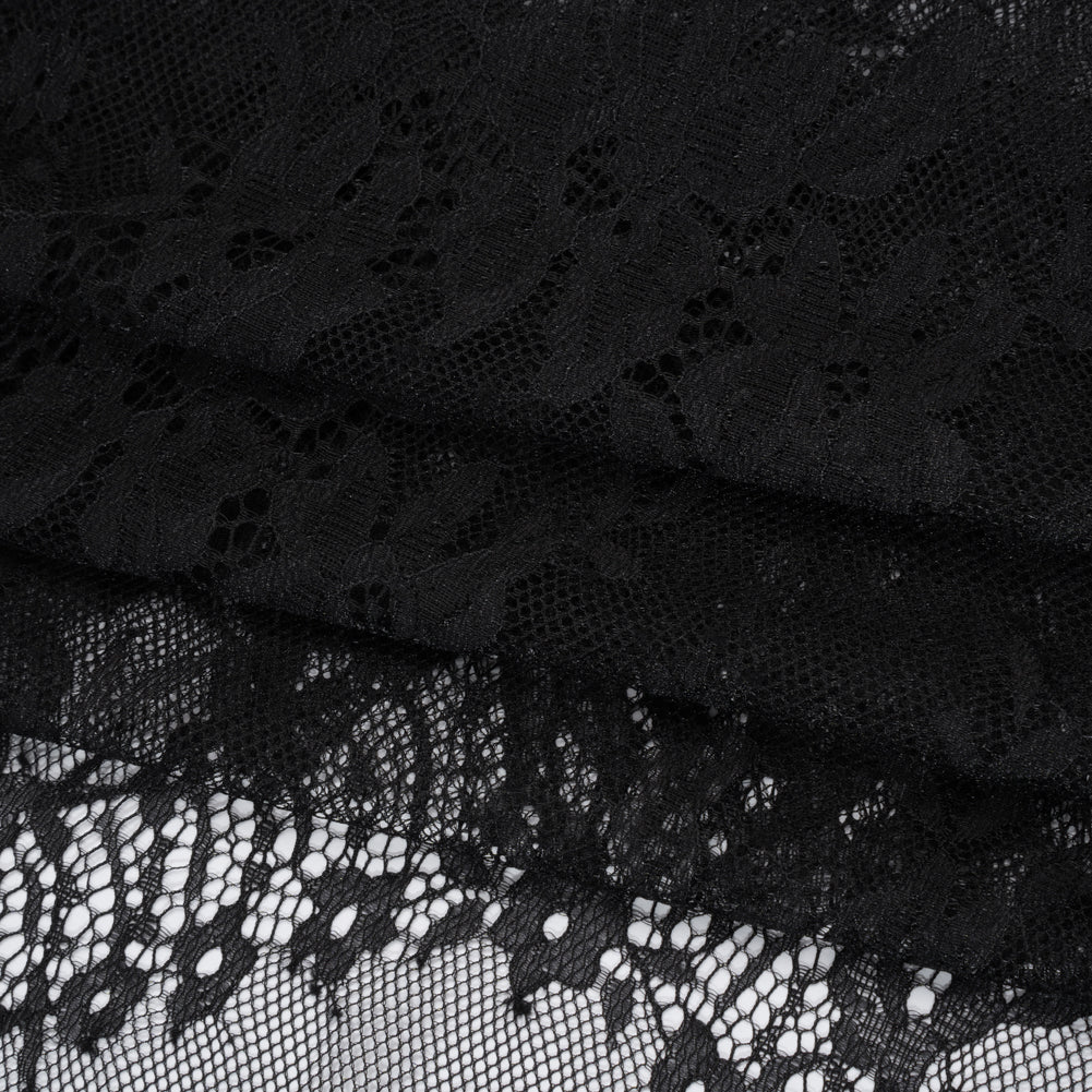 Chantilly Lace with Finished Scalloped Edges - Black Fancy Florals Folded Chantilly Lace with Finished Scalloped Edges - Black Fancy Florals Folded