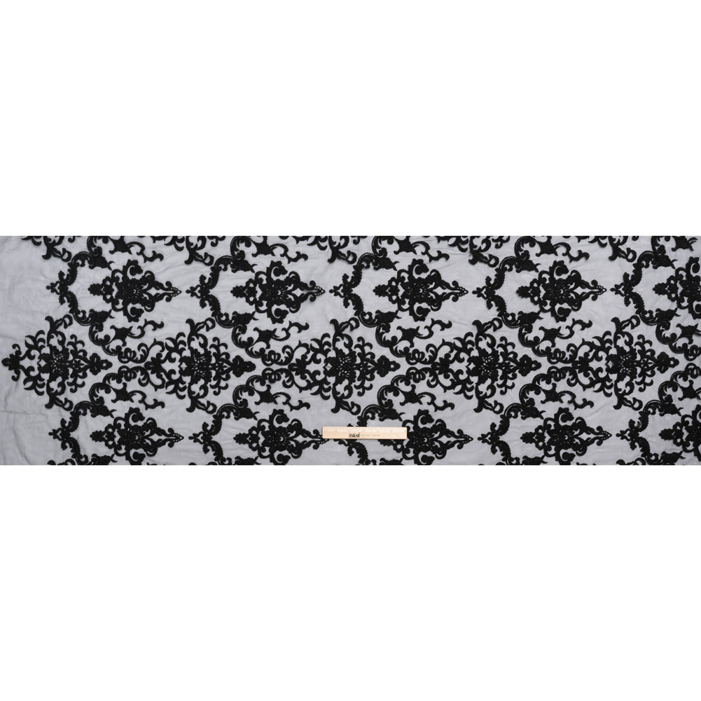 Embroidered Lace Tulle - Black Floral Damask - Full Embroidered Lace Tulle - Black Floral Damask - Full