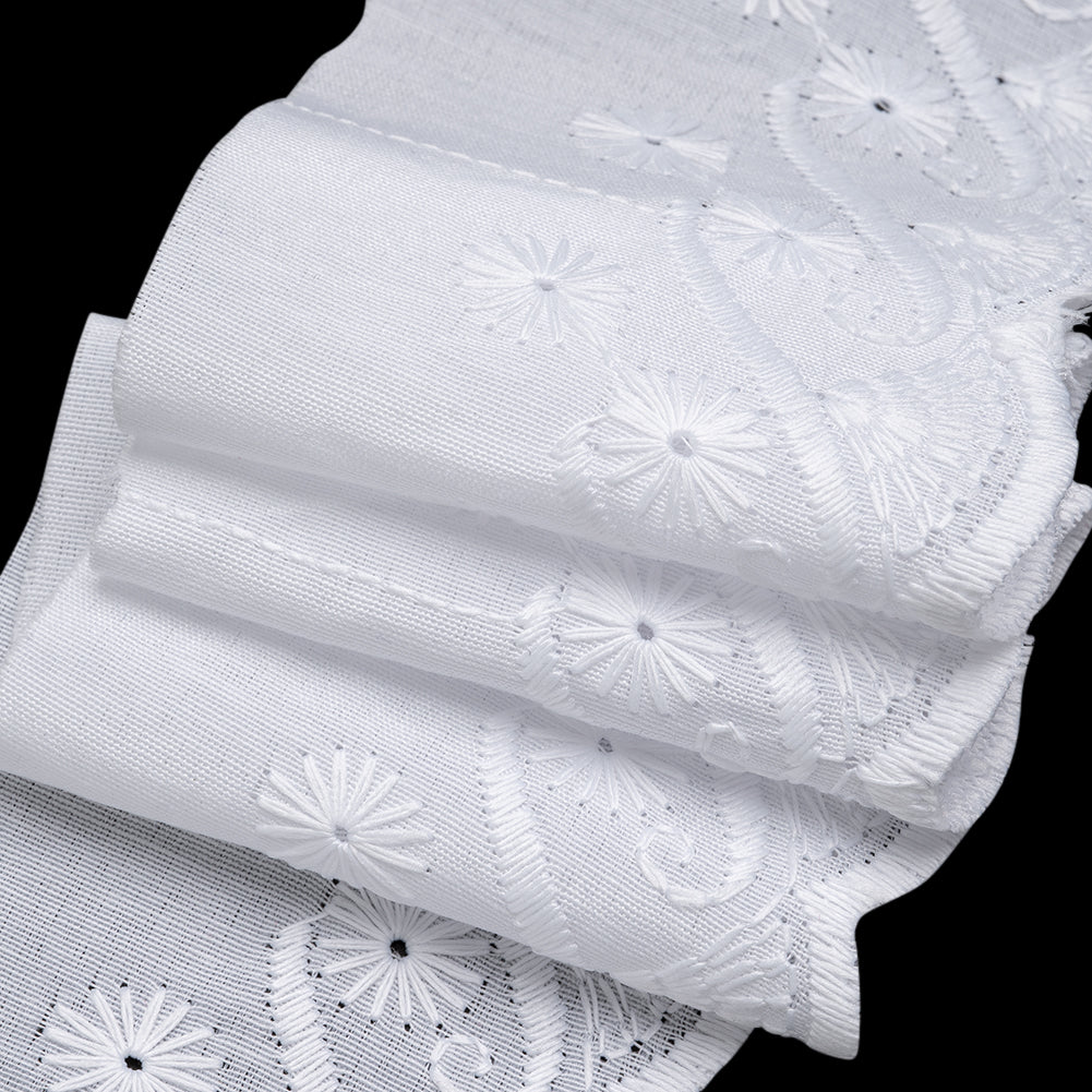 Cotton and Polyester Embroidered Eyelet Lace Trim with One Finished Scalloped Edge - 2.5" - White Flowers and Fans - Detail Cotton and Polyester Embroidered Eyelet Lace Trim with One Finished Scalloped Edge - 2.5" - White Flowers and Fans - Detail