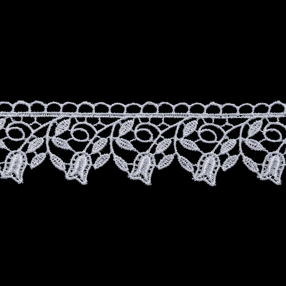 Guipure Lace Trim - 1.5" - White Tulips - Folded Guipure Lace Trim - 1.5" - White Tulips - Folded