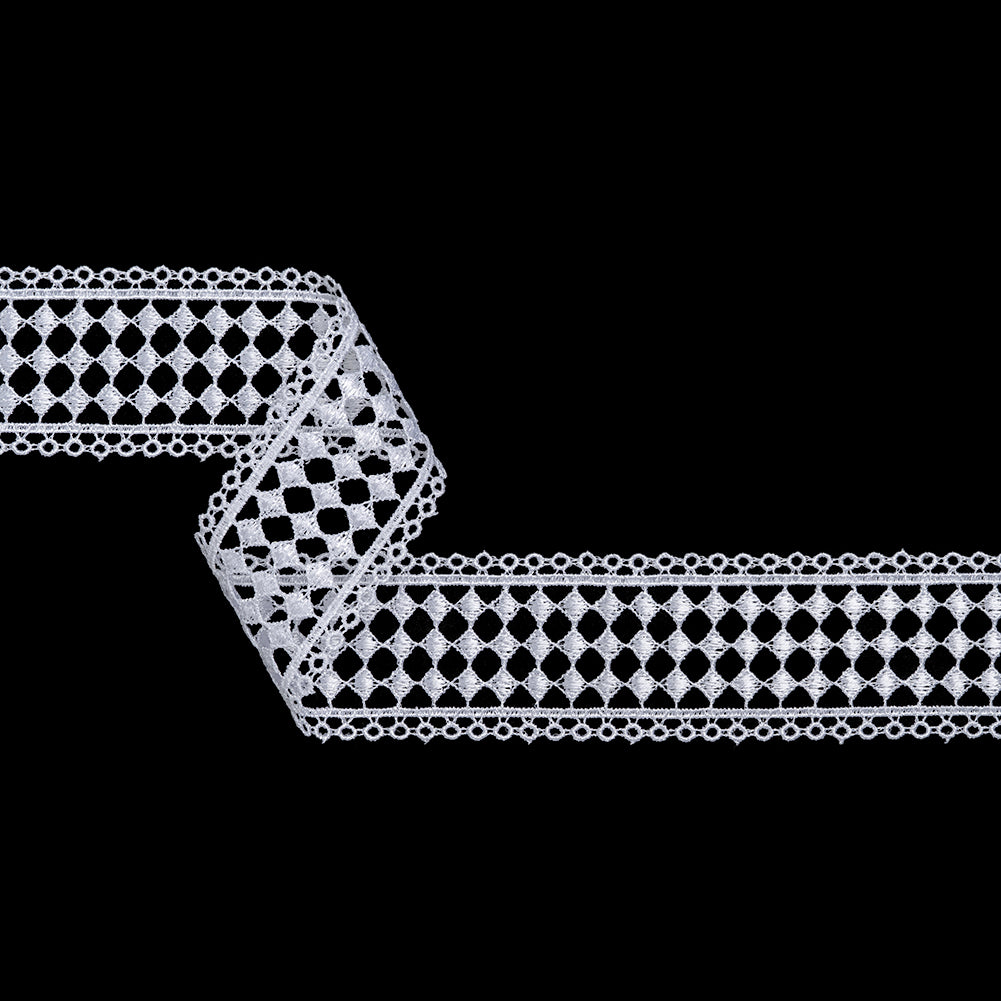 Guipure Lace Trim - 2" - White Diamond Checker and Circles Border Guipure Lace Trim - 2" - White Diamond Checker and Circles Border
