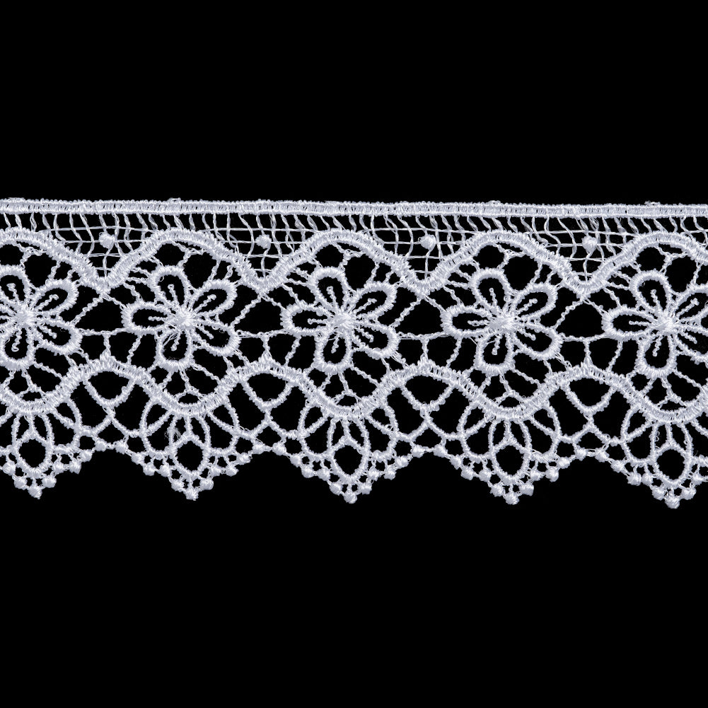 Guipure Lace Trim - 2.125" - White Flowers in Waves with Scallops - Folded Guipure Lace Trim - 2.125" - White Flowers in Waves with Scallops - Folded