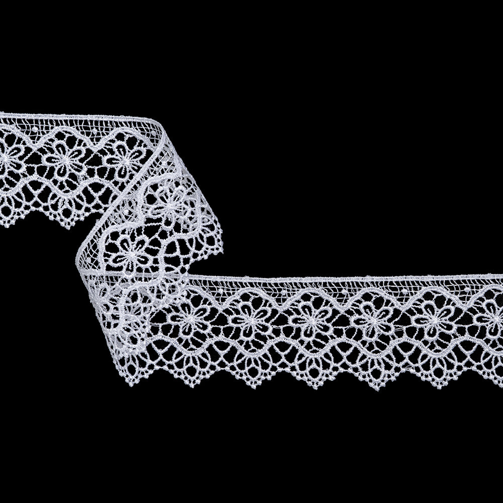 Guipure Lace Trim - 2.125" - White Flowers in Waves with Scallops Guipure Lace Trim - 2.125" - White Flowers in Waves with Scallops