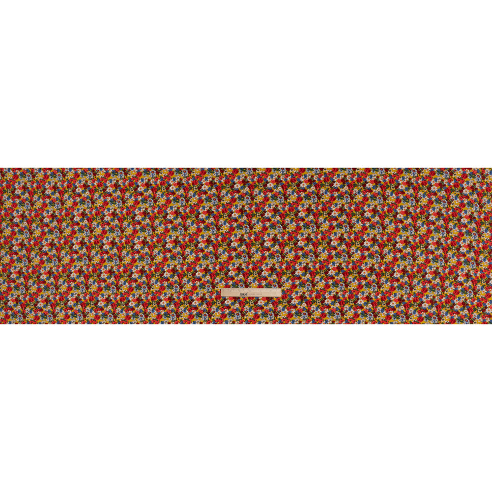 Rayon Challis Print - Red, Yellow and Blue Vintage Floral - Deadstock - Full Rayon Challis Print - Red, Yellow and Blue Vintage Floral - Deadstock - Full
