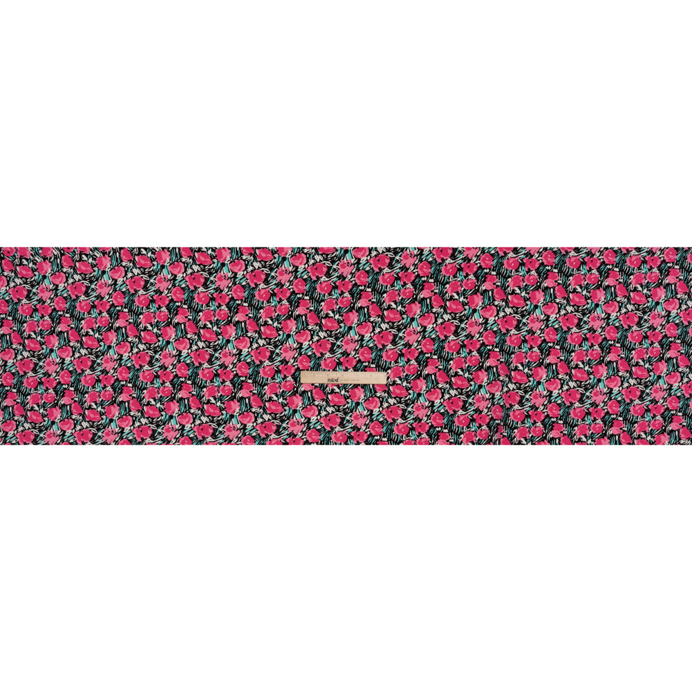 Rayon Challis Print - Pink, Black and Mint Green Abstracted Floral - Deadstock - Full Rayon Challis Print - Pink, Black and Mint Green Abstracted Floral - Deadstock - Full