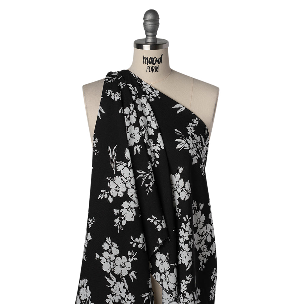 Rayon Challis Print - Black and White Painterly Floral - Deadstock - Drape Rayon Challis Print - Black and White Painterly Floral - Deadstock - Drape
